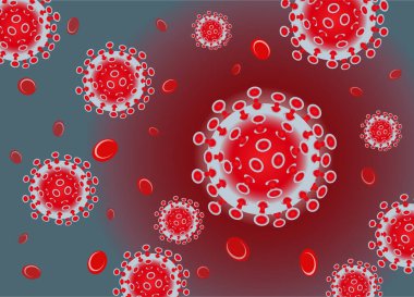 Coronavirus (COVID-19) kırmızı renktedir. Koyu mavi arka planda bulaşıcı virüs tasarımı. Güzel şablon, medya, siteler, yayınlar, haberler, baskılar için pankart.