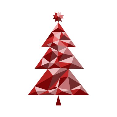 Yıldızlı Noel ağacı. Tebrik kartları, parmak izleri, bardaklar, giysiler için şablon. Çokgen grafikler. 