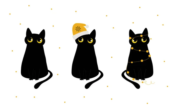 Svarta Roliga Katter Till Nyår Jul För Modetryck Textil Kläder — Stockfoto