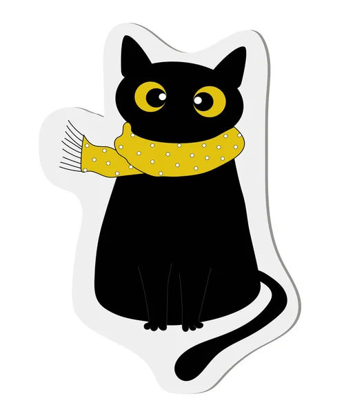 Sticker Chat Noir Drôle Pour Nouvel Noël Pour Cartes Postales — Photo