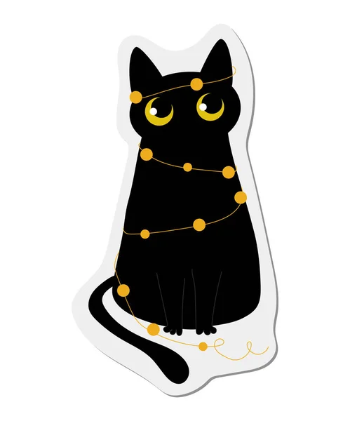 Naklejka Czarny Zabawny Kot Nowy Rok Boże Narodzenie Pocztówek Postów — Zdjęcie stockowe