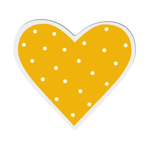 Adesivo Cuore Giallo Con Pois Bianchi Sfondo Bianco Simbolo Amore — Foto Stock