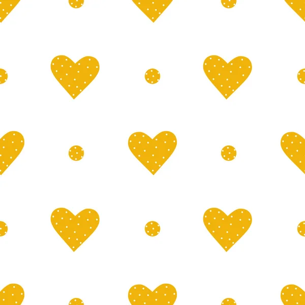 Seamless Pattern Yellow Polka Dot Hearts Trendy Prints Valentine Day — Stock Photo, Image