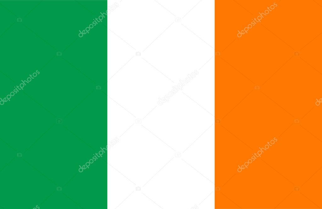 National flag of Ireland. Green-white-orange tricolor. Three colored stripes