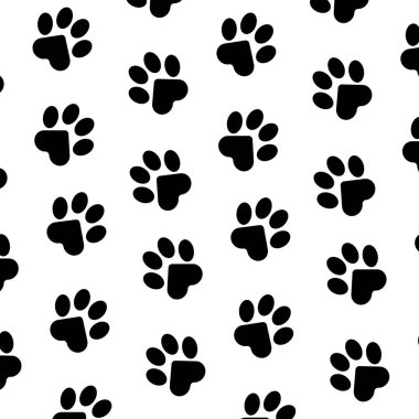 Kedi pençeleri, köpek, köpek. Yatak, kumaş, arka plan, web siteleri, kartpostallar, bebek baskıları, ambalaj kağıtları için kusursuz hayvan ayak izi deseni. 