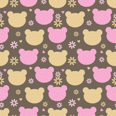 Kahverengi arka planda benekli ayı kafası. Tekstil, giysi, kapak, planör, ambalaj kağıdı için kusursuz desen. 