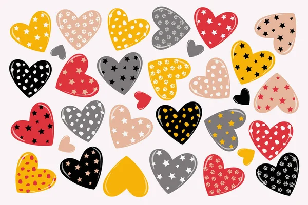 Σύνολο Από Όμορφα Πολύχρωμα Χαριτωμένο Καρδιές Μοντέρνο Σχέδιο Για Εκτύπωση — Φωτογραφία Αρχείου