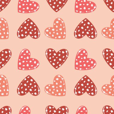 Romantik ambalaj kağıdı, kumaş, tekstil, çarşaf ve örtüler için modaya uygun, pürüzsüz kalp desenleri. Sevgililer Günü şablonu. 