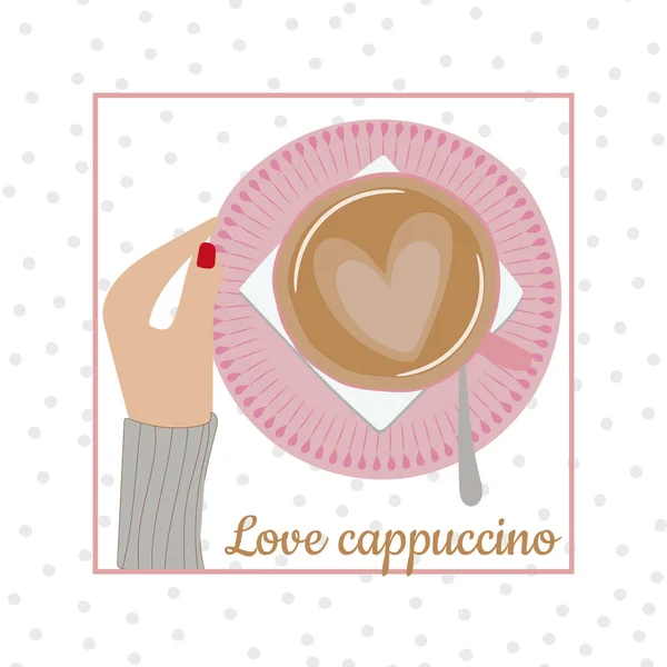 Uma Xícara Rosa Uma Deliciosa Bebida Amo Cappuccino Café Com — Fotografia de Stock