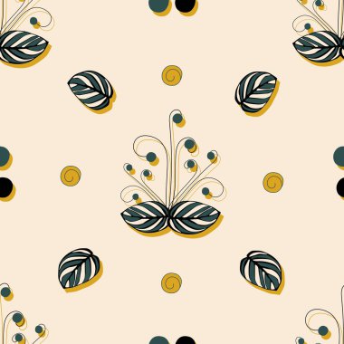 Kusursuz çizgili yeşil yapraklar ve pembe arka planda daireler. Tekstil, kumaş, yatak, ambalaj kağıdı, kapak, duvar kağıdı baskısı için..