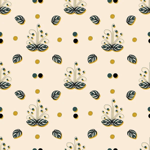 Kusursuz çizgili yeşil yapraklar ve pembe arka planda daireler. Tekstil, kumaş, yatak, ambalaj kağıdı, kapak, duvar kağıdı baskısı için..