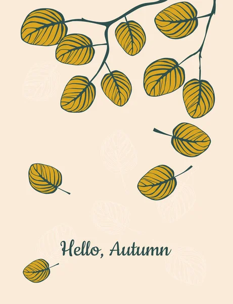 Congratulatory Autumn Card Hello Autumn Yellow Leaves Branch Pink Background — Stock Photo, Image