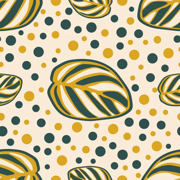 Απρόσκοπτη Μοτίβο Ριγέ Κίτρινο Λευκό Πράσινα Φύλλα Και Χρωματιστούς Κύκλους — Φωτογραφία Αρχείου