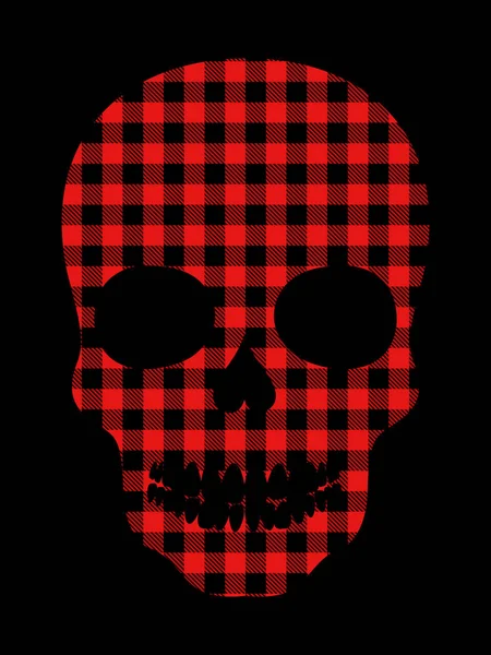 头盖骨在时尚的黑色和红色格子布 用于织物 T恤衫 套件的印刷 — 图库照片