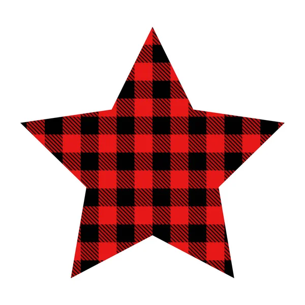 五角星 由时尚的黑色和红色格子面料制成的度假卡 用于织物 T恤衫 针织物的印刷 — 图库照片