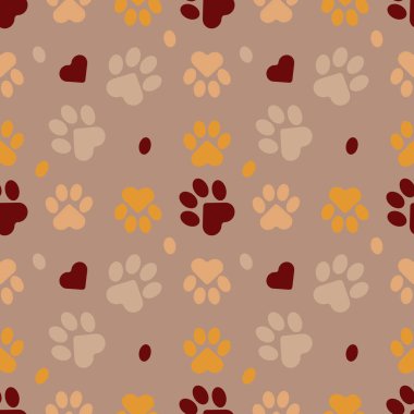 Kedi pençeleri, köpek, köpek. Yatak, kumaş, arka plan, web siteleri, kartpostallar, bebek baskıları, ambalaj kağıtları için kusursuz pembe hayvan ayak izi deseni.