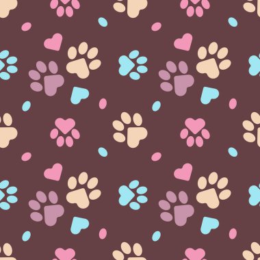 Kedi pençeleri, köpek, köpek. Yatak, kumaş, arka plan, web siteleri, kartpostallar, bebek baskıları, ambalaj kağıtları için kusursuz pembe hayvan ayak izi deseni.