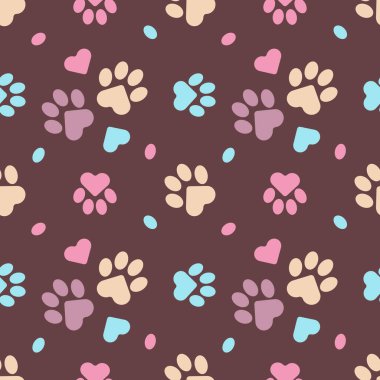 Paws of a cat, dog, puppy. Seamless pink animal footprint pattern for bedding, fabrics, backgrounds, websites, postcards, baby prints, wrapping paper. clipart
