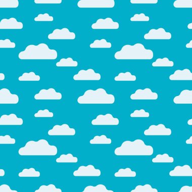 Pırıl pırıl mavi gökyüzü ve beyaz bulutlar. Kumaş, tekstil, yatak, çocuk ambalajı, yastık baskısı için.. 