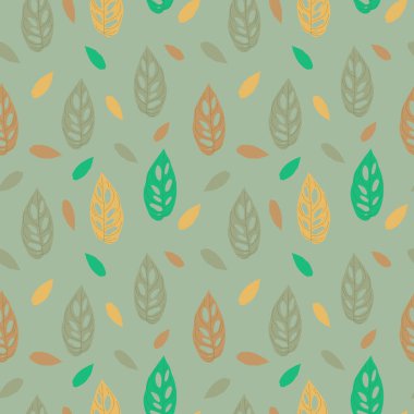 Pastel yeşil arka planda renksiz yaprak deseni. Tekstil, kumaş, yatak, ambalaj kağıdı, duvar kağıdı baskı şablonu. 