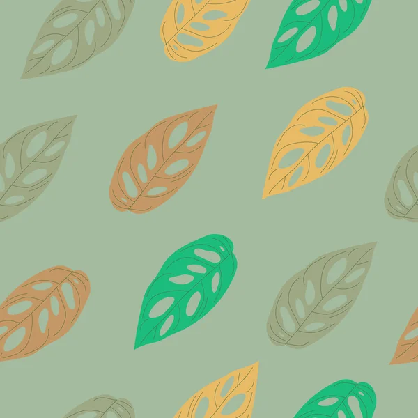 Płynny Wzór Kolorowych Liści Pastelowym Zielonym Tle Szablon Drukowania Tekstyliach — Zdjęcie stockowe