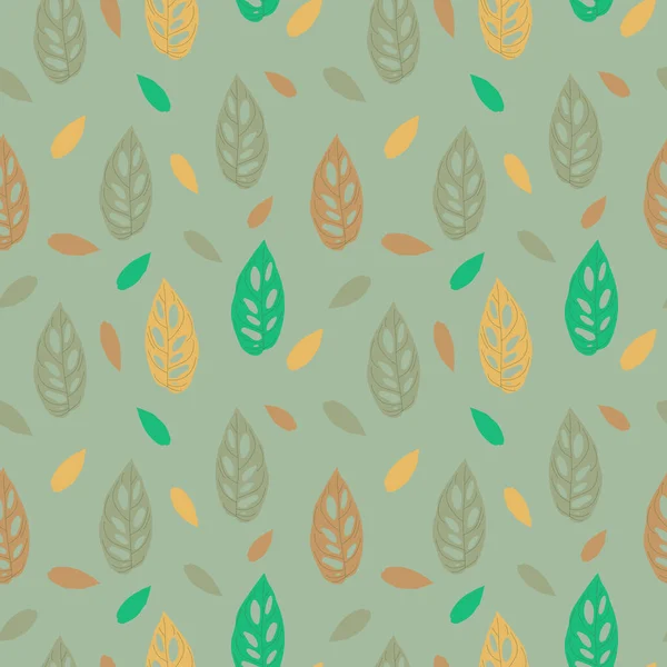 淡绿色背景上的无缝化的彩色叶子图案 纺织品 床上用品 包装纸 壁纸印刷模板 — 图库照片
