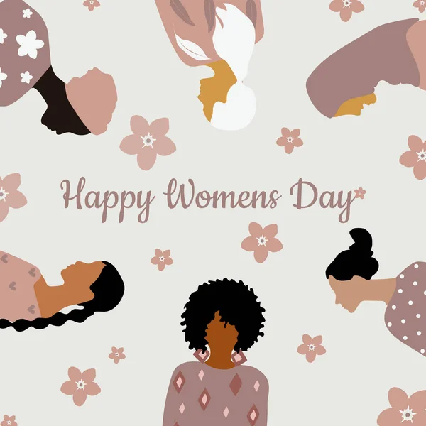 Happy Women Day Greeting Card Postcard Template Pastel Colors Women — Stock Photo, Image