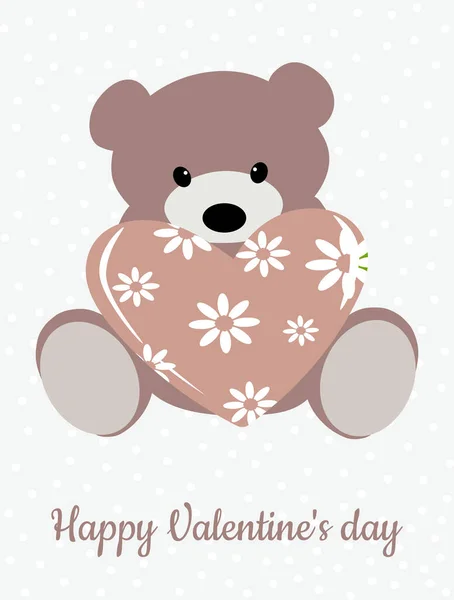 可爱的熊和春天的花心 瓦伦丁的彩色卡片 纺织品 T恤衫上时尚印花模板 — 图库照片