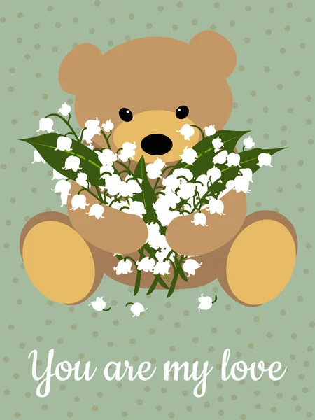 Urso Bonito Lírio Das Flores Vale Cartão Valentim Cores Pastel — Fotografia de Stock