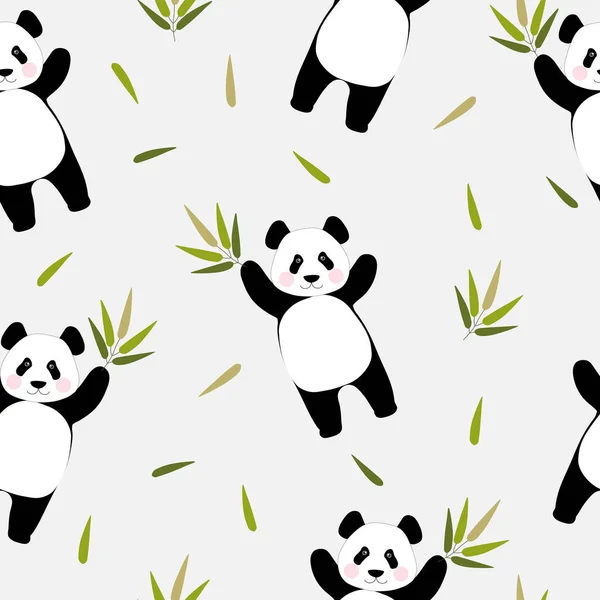 Patrón Sin Costuras Con Lindos Pandas Sosteniendo Una Rama Bambú — Foto de Stock