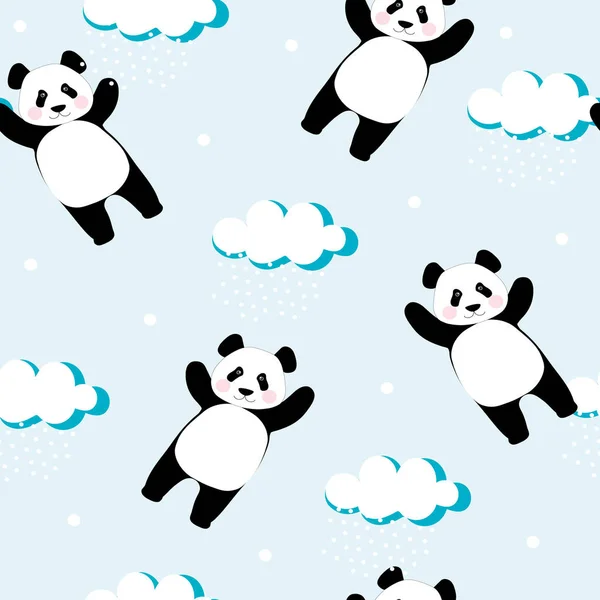 Padrão Sem Costura Com Pandas Sonhadores Nuvens Céu Azul Urso — Fotografia de Stock