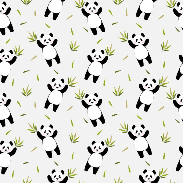 Płynny Wzór Uroczymi Pandami Trzymającymi Gałąź Bambusa Łapach Chiński Niedźwiedź — Zdjęcie stockowe