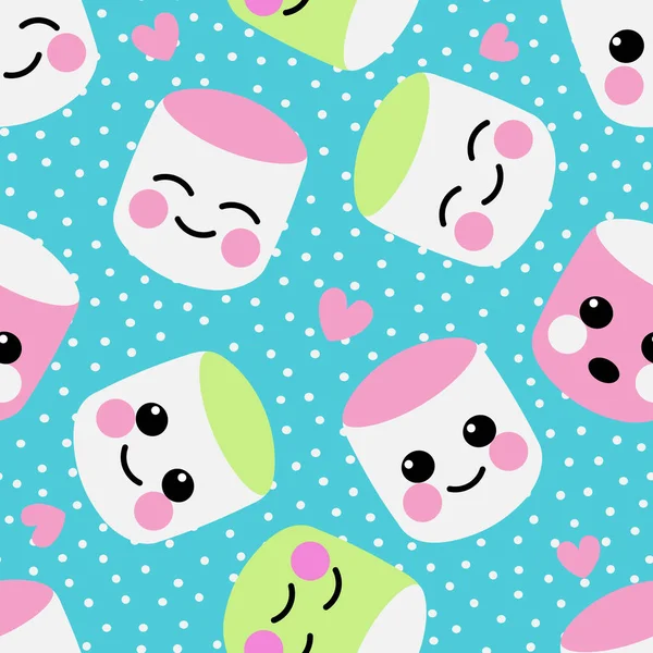 Seamless Pattern Cute Colored Marshmallows Blue Children Illustration Printing Fabric — Stock Photo, Image