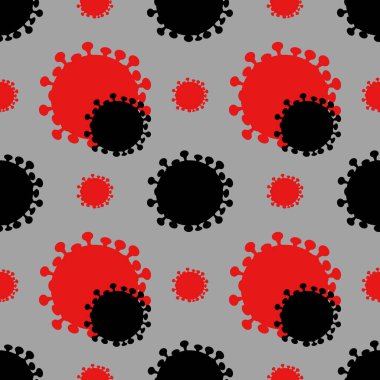 Coronavirus karantinası. Kumaş, kağıt, duvar kağıdı üzerine yazdırmak için kırmızı-siyah tonlarda pürüzsüz desen. 