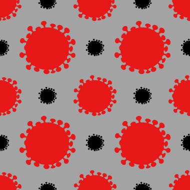 Coronavirus karantinası. Kumaş, kağıt, duvar kağıdı üzerine yazdırmak için kırmızı-siyah tonlarda pürüzsüz desen. 
