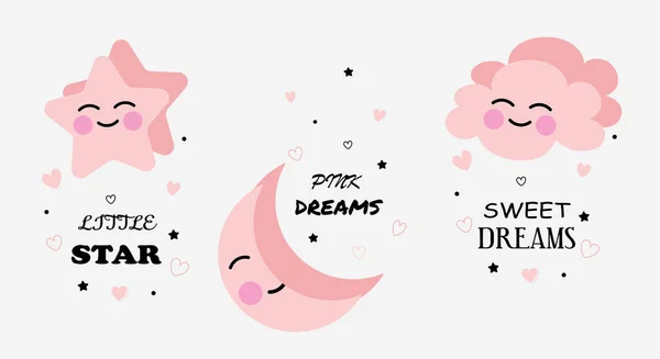 Pink Clouds Star Moon Printing Cups Decorative Pillows Children Posters — Stock Photo, Image