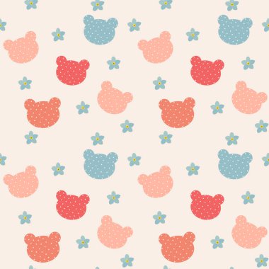 Puantiyeli ayı ve Anneler Günü 'nün mavi unutma beni çiçeği sembolü. Kumaşa, çocuk tekstiline, duvar kağıdına, ambalaj kağıdına baskı yapmak için kusursuz desen. 