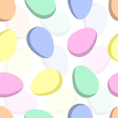 Renkli yumurta renginde Paskalya arkaplanı. Dekoratif yastıklara, mutfak tekstil ürünlerine, kumaşlara ve şenlikli ambalaj kağıdına baskı yapmak için.. 