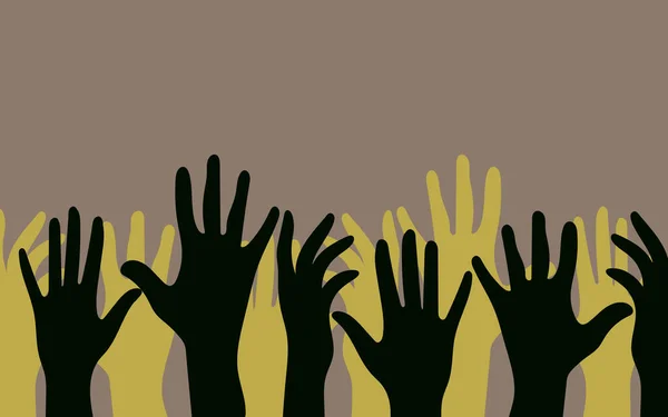 Hands of people with different skin colors, different nationalities and religions. Activists, feminists and other communities are fighting for equality. The crowd votes.