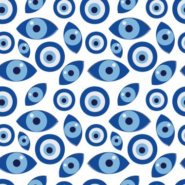 Türk muskası nazara karşı. Mavi göz. Muhafız Nazar. Kumaş, tekstil, kağıt, iç tasarım için kusursuz desen. 