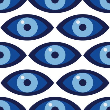Türk muskası nazara karşı. Mavi göz. Muhafız Nazar. Kumaş, tekstil, kağıt, iç tasarım için kusursuz desen. 