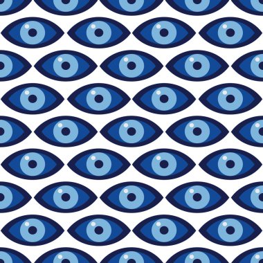 Türk muskası nazara karşı. Mavi göz. Muhafız Nazar. Kumaş, tekstil, kağıt, iç tasarım için kusursuz desen. 