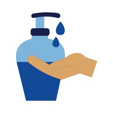 El dezenfeksiyonu. Sıvı sabun ve mavi tonda eller. Mikroorganizmaların ve derideki toprağın çıkarılması. Sabun ve el dezenfektanı ile düzenli olarak el yıkama. 