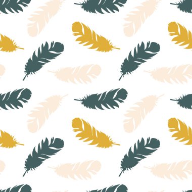 Yaratıcı kuş tüyü. Kumaş, kağıt, iç tasarım, yatak, dekoratif tekstil üzerine baskı yapmak için modaya uygun renklerde kusursuz desen. 