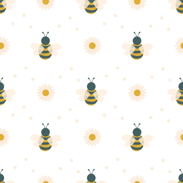 Lovely bees. Seamless pattern with insects and flowers for fabrics, textiles, wrapping paper, interior design. Actual colors.