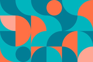 İskandinav tarzı mavi ve mercan renginde bir sanatçı posteri. Web afişi için geometrik desen, iç kısımdaki yastıkların dekoru, iş sunumu, kurumsal kimlik. 