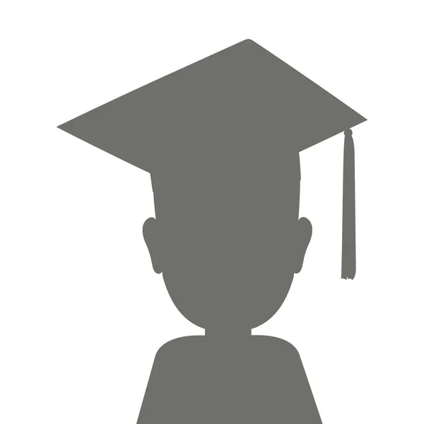 正方形のアカデミックキャップを身に着けている大学院生 グレーの色調でシルエット 高等教育機関の若い男学生 研究所 学校で卒業の夜 — ストック写真