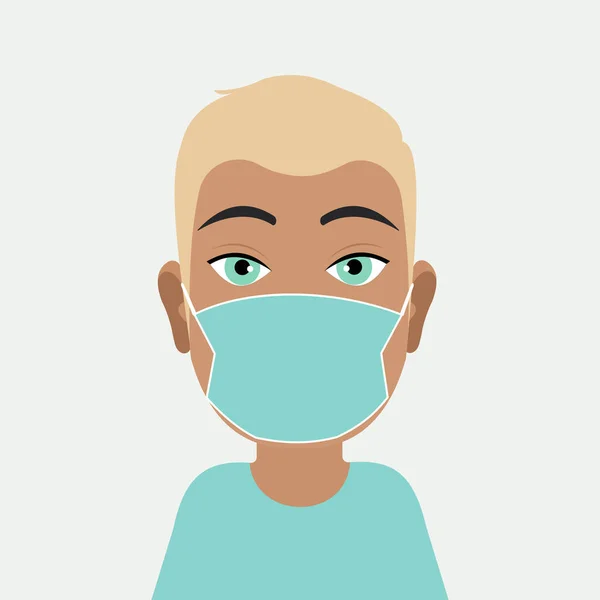 Avatar Modern Ung Kille Medicinsk Skyddsmask Mannen Blond Med Blå — Stockfoto