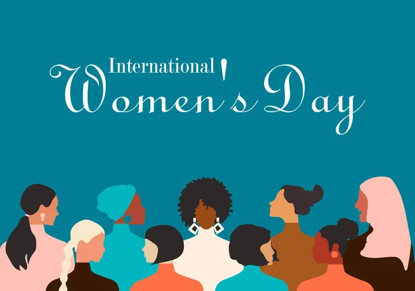 Briefkaart Met Internationale Vrouwendag Vrouwen Van Verschillende Nationaliteiten Blijven Bij — Stockfoto