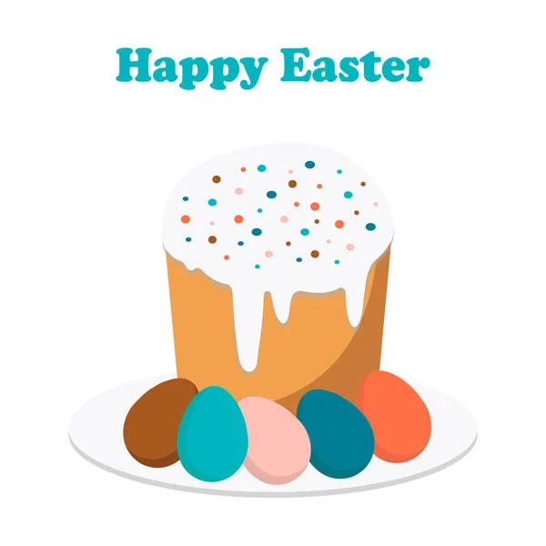 Frohe Ostern Festliche Karte Mit Einem Brötchen Und Bunten Eiern — Stockfoto
